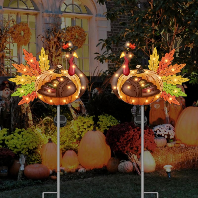 Bonsai Tree Thanksgiving Decorations Outdoor, Solar Turkey Garden Stake Lights, 41 Inches Metal Turkey Decorations, Thanksgiving Yard Decor Lights for Yard Garden Lawn Pathway - Image 5